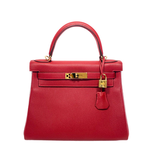 Hermes Kelly 28 Rouge Garance Togo Gold Hardware