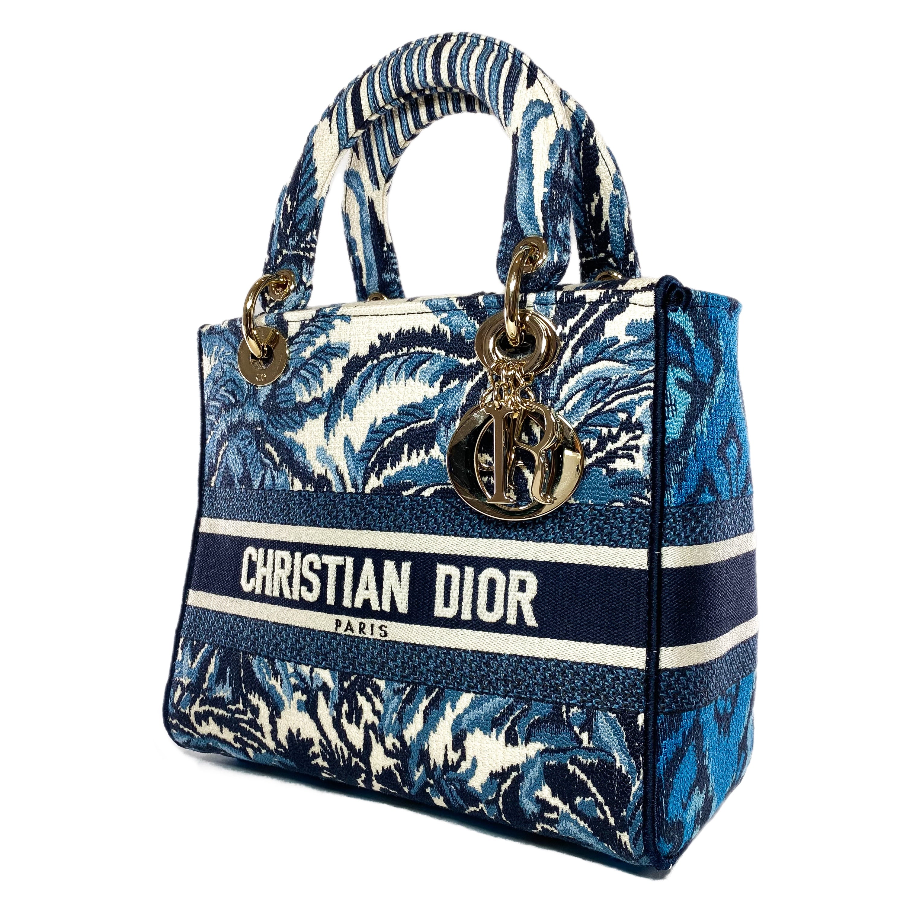Dior Lady Dior Blue Embroidered Canvas Medium D-Lite – Consign of