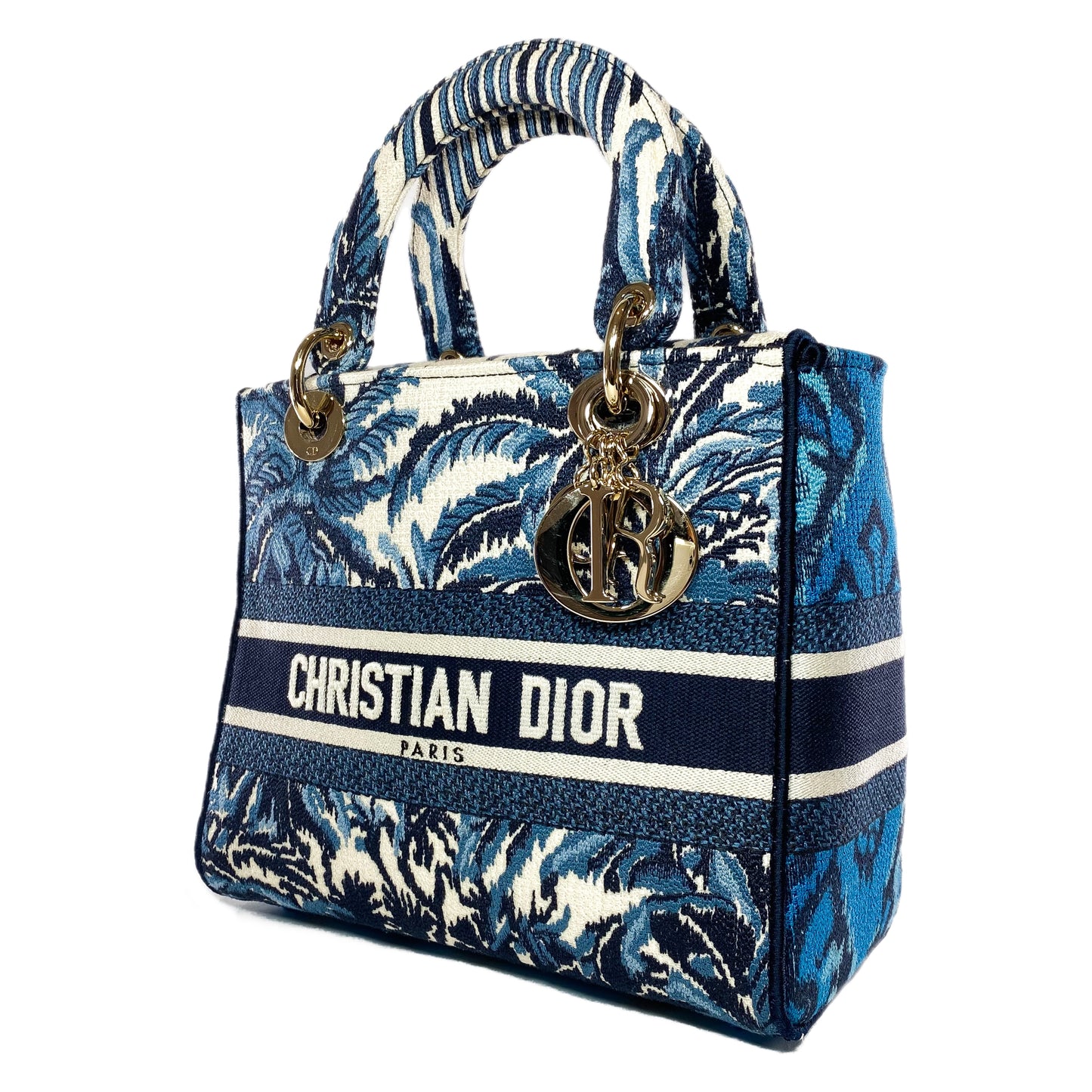 Dior Lady Dior Blue Embroidered Canvas Medium D-Lite