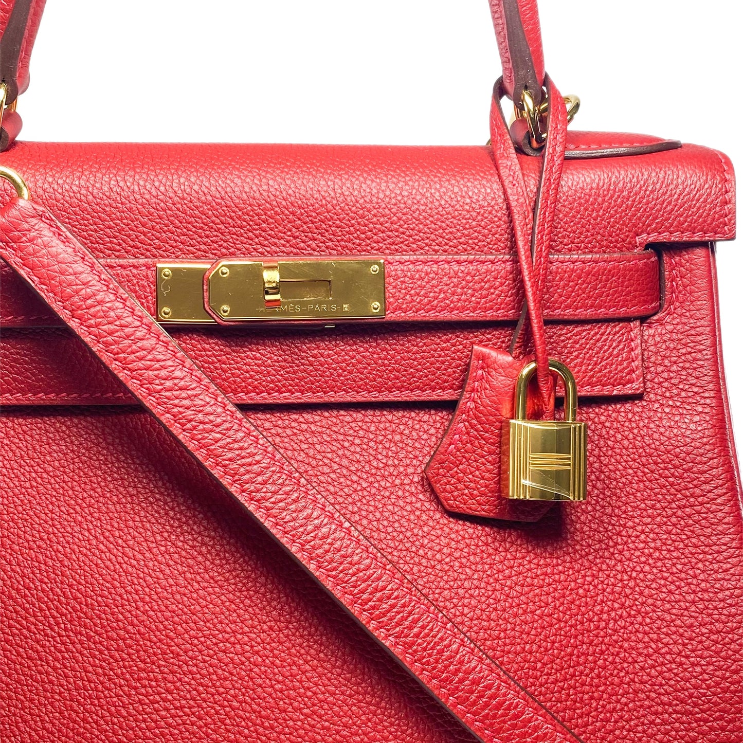 Hermes Kelly 28 Rouge Garance Togo Gold Hardware