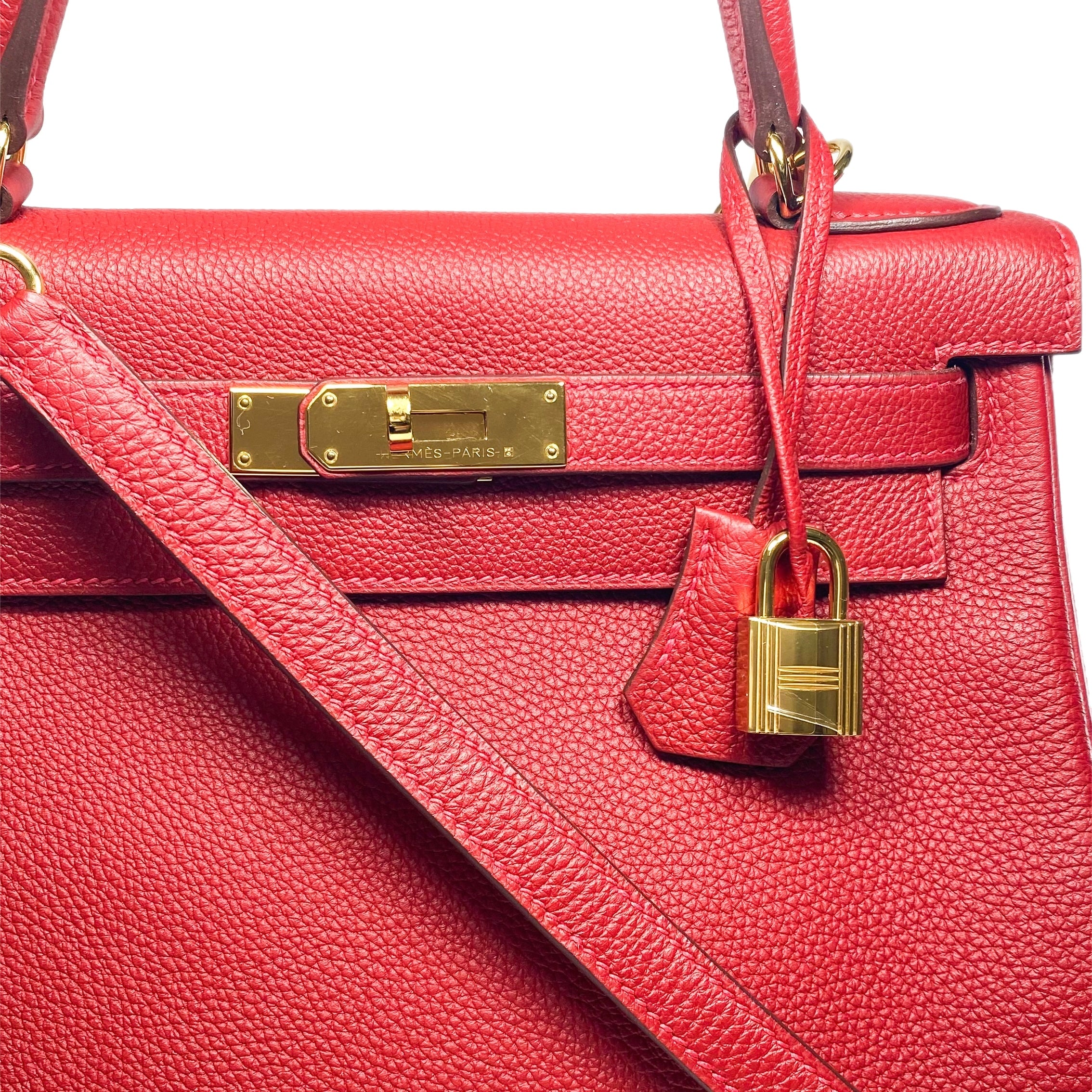 Hermes Kelly 28 Rouge Garance Togo Gold Hardware