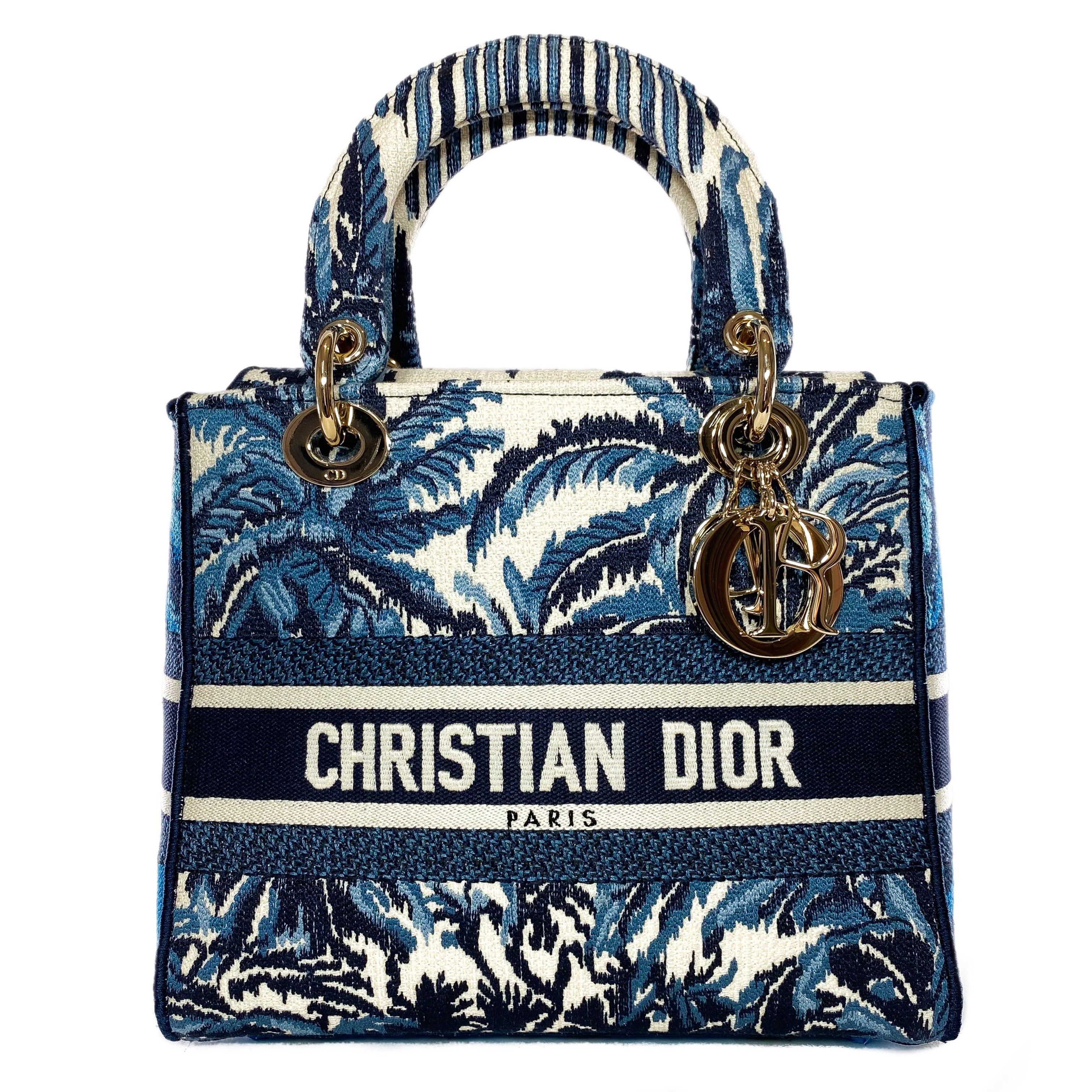 Dior Lady Dior Blue Embroidered Canvas Medium D-Lite