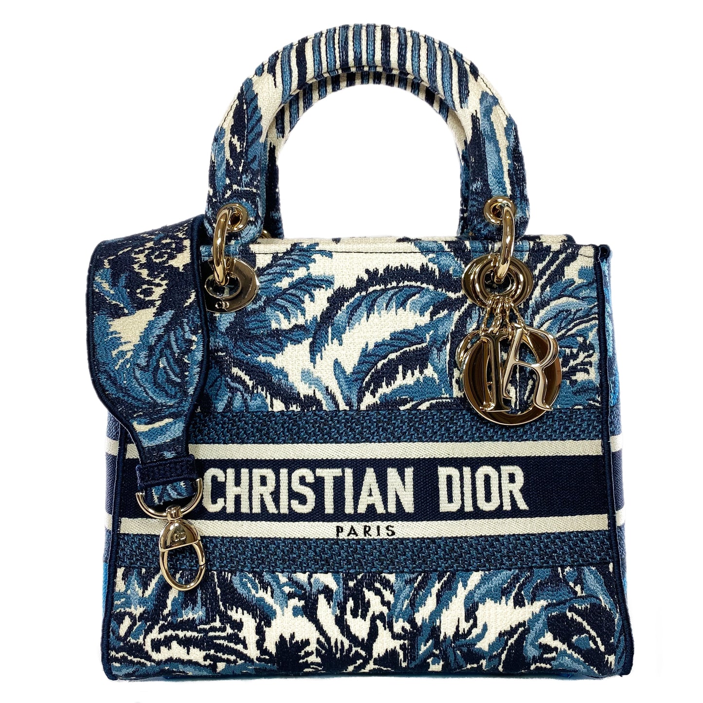 Dior Lady Dior Blue Embroidered Canvas Medium D-Lite