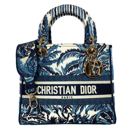 Dior Lady Dior Blue Embroidered Canvas Medium D-Lite