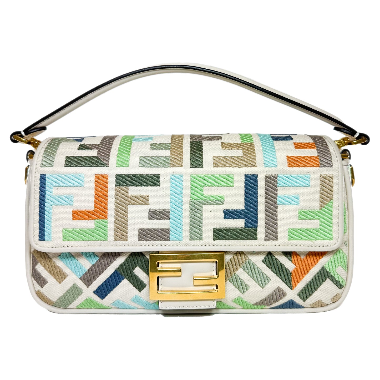 Fendi Multicolor FF Logo Embroidered Baguette