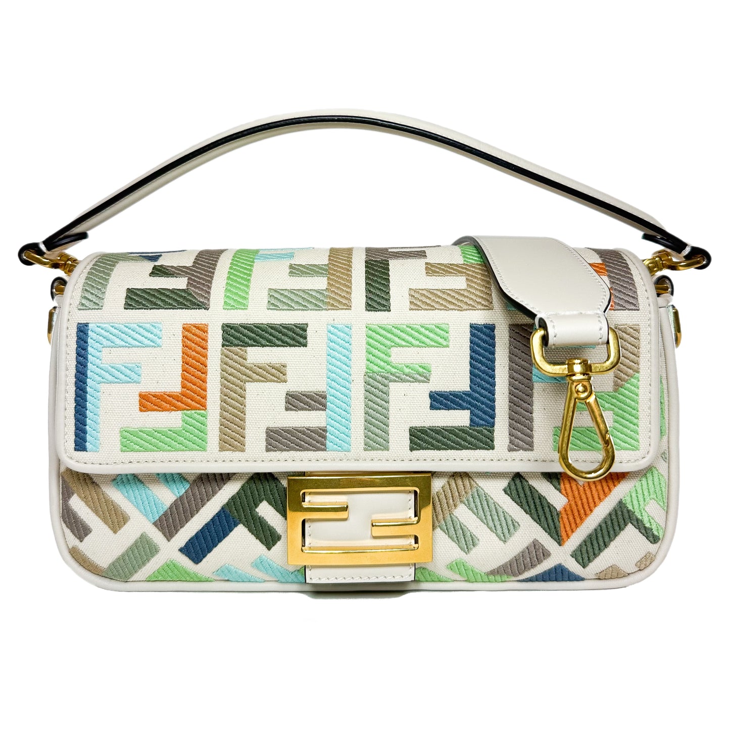 Fendi Multicolor FF Logo Embroidered Baguette