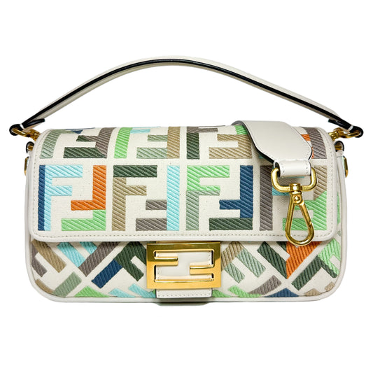 Fendi Multicolor FF Logo Embroidered Baguette