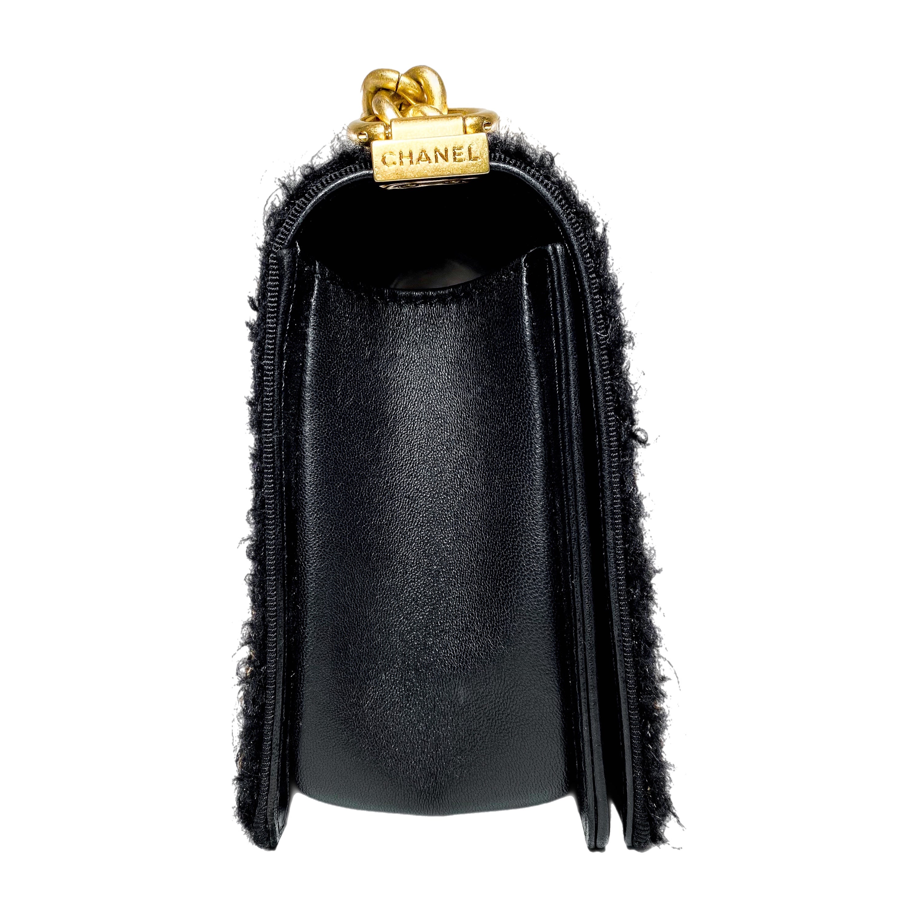Chanel Black Tweed Lambskin Quilted Braided Jacket Boy Flap Bag