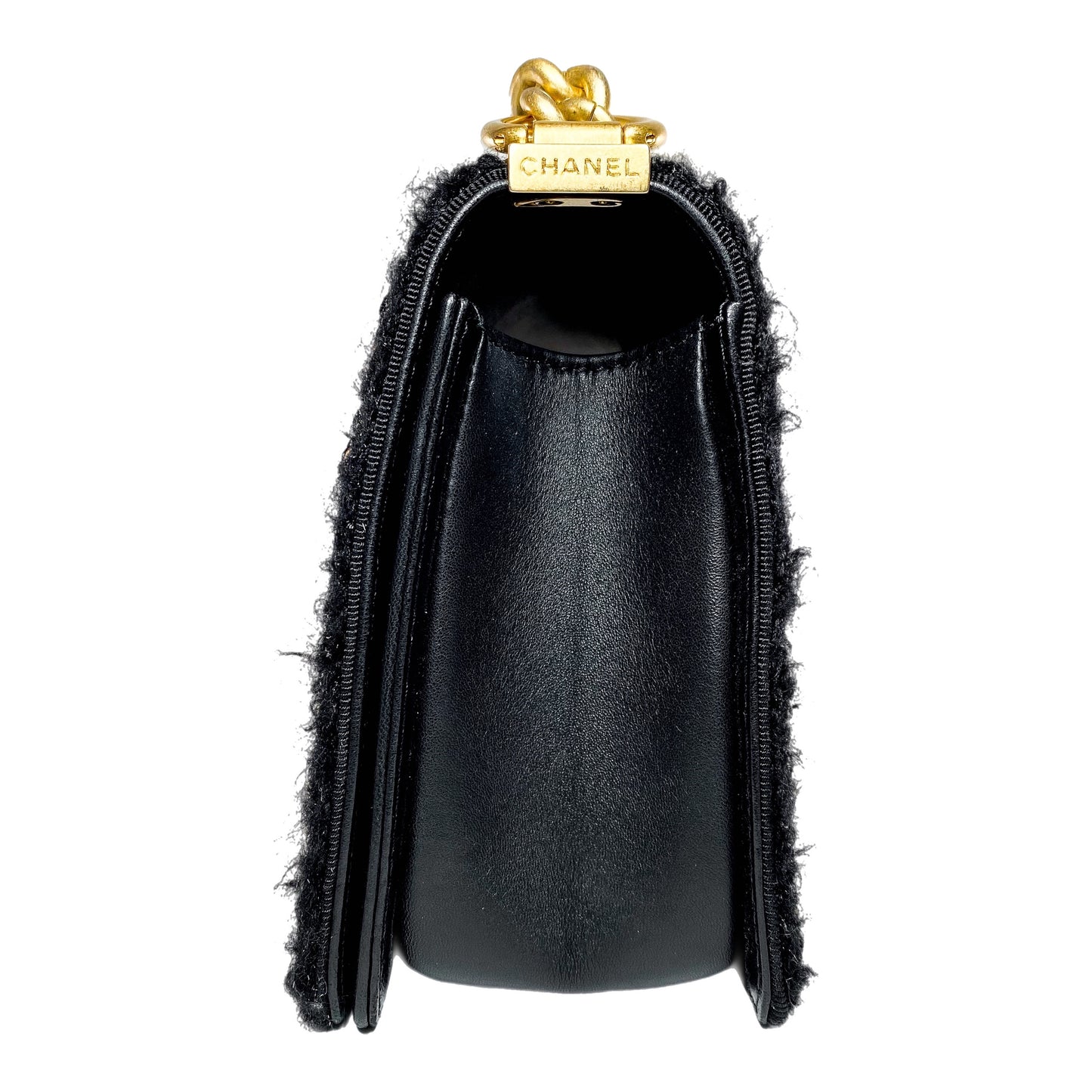 Chanel Black Tweed Lambskin Quilted Braided Jacket Boy Flap Bag