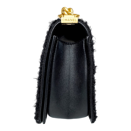 Chanel Black Tweed Lambskin Quilted Braided Jacket Boy Flap Bag