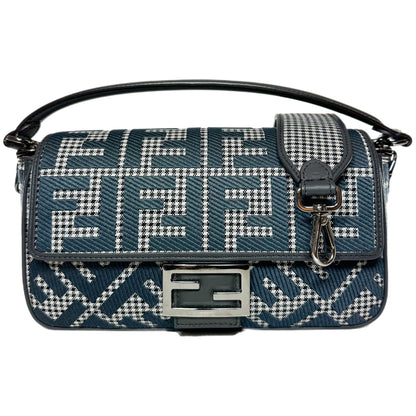 Fendi Anthracite Grigio Houndstooth FF Logo Embroidered Baguette