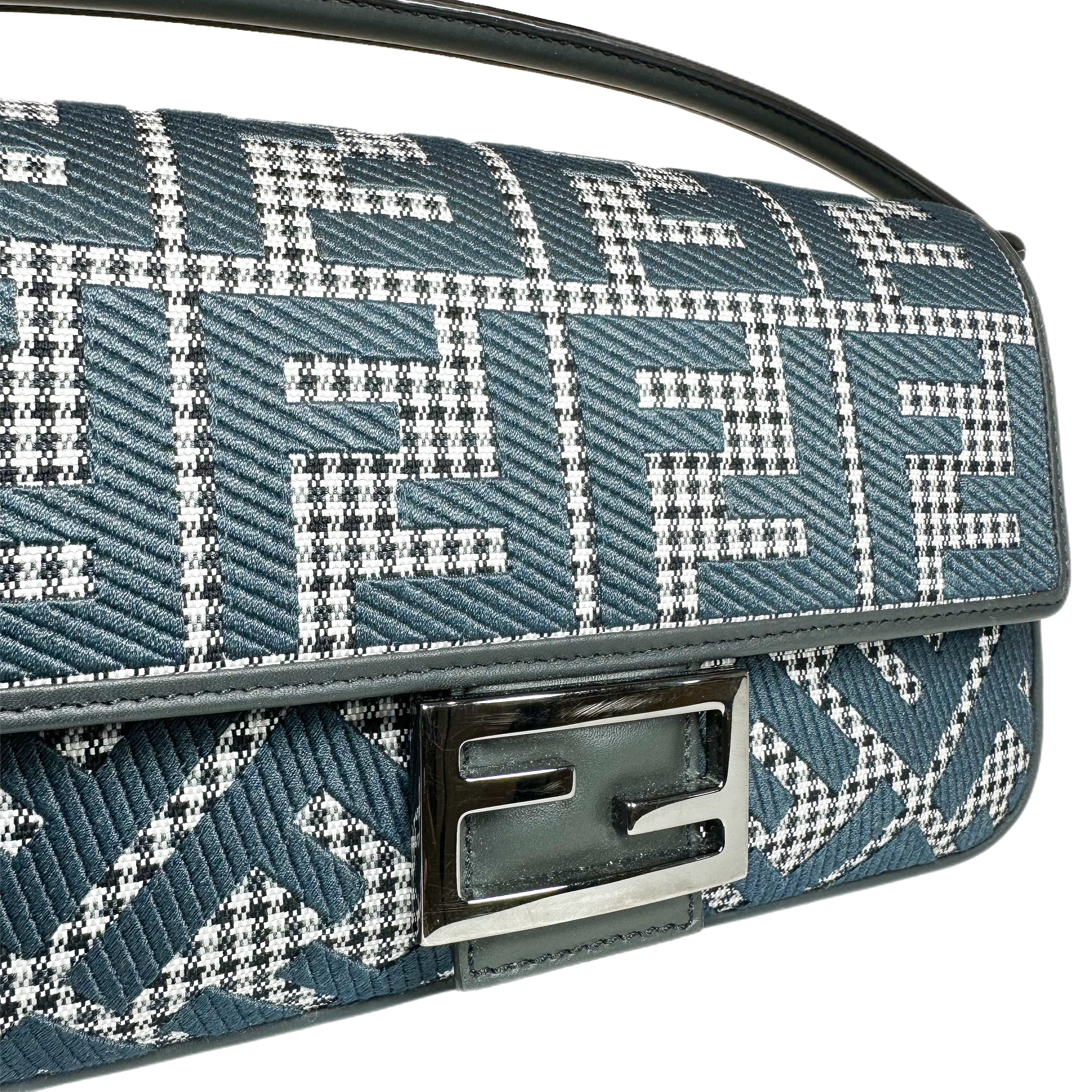 Fendi Anthracite Grigio Houndstooth FF Logo Embroidered