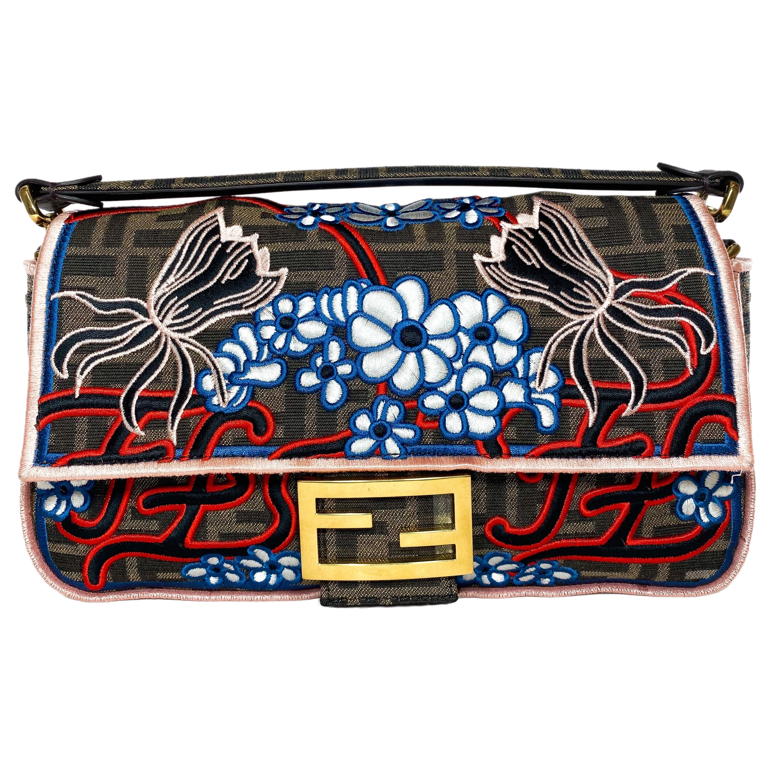 Fendi Zucca Embroidered Karligraphy Baguette | Consign of the Times ™