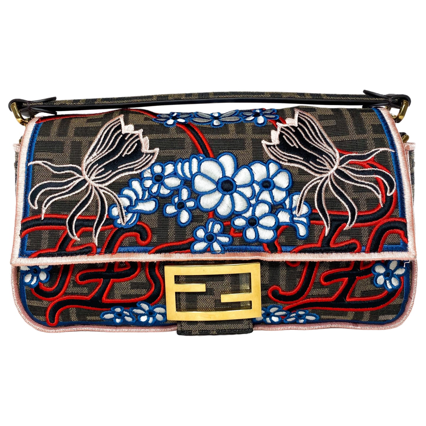 Fendi Zucca Embroidered Karligraphy Baguette