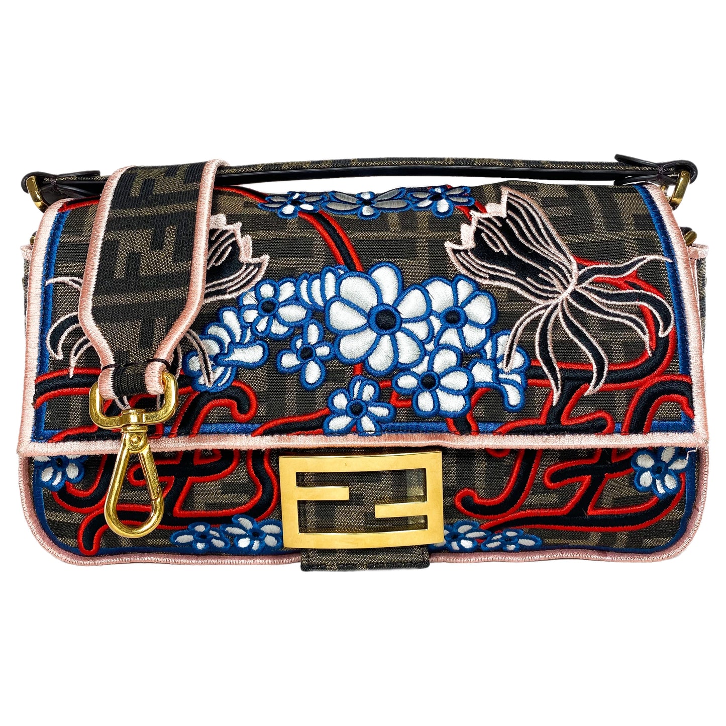 Fendi Zucca Embroidered Karligraphy Baguette