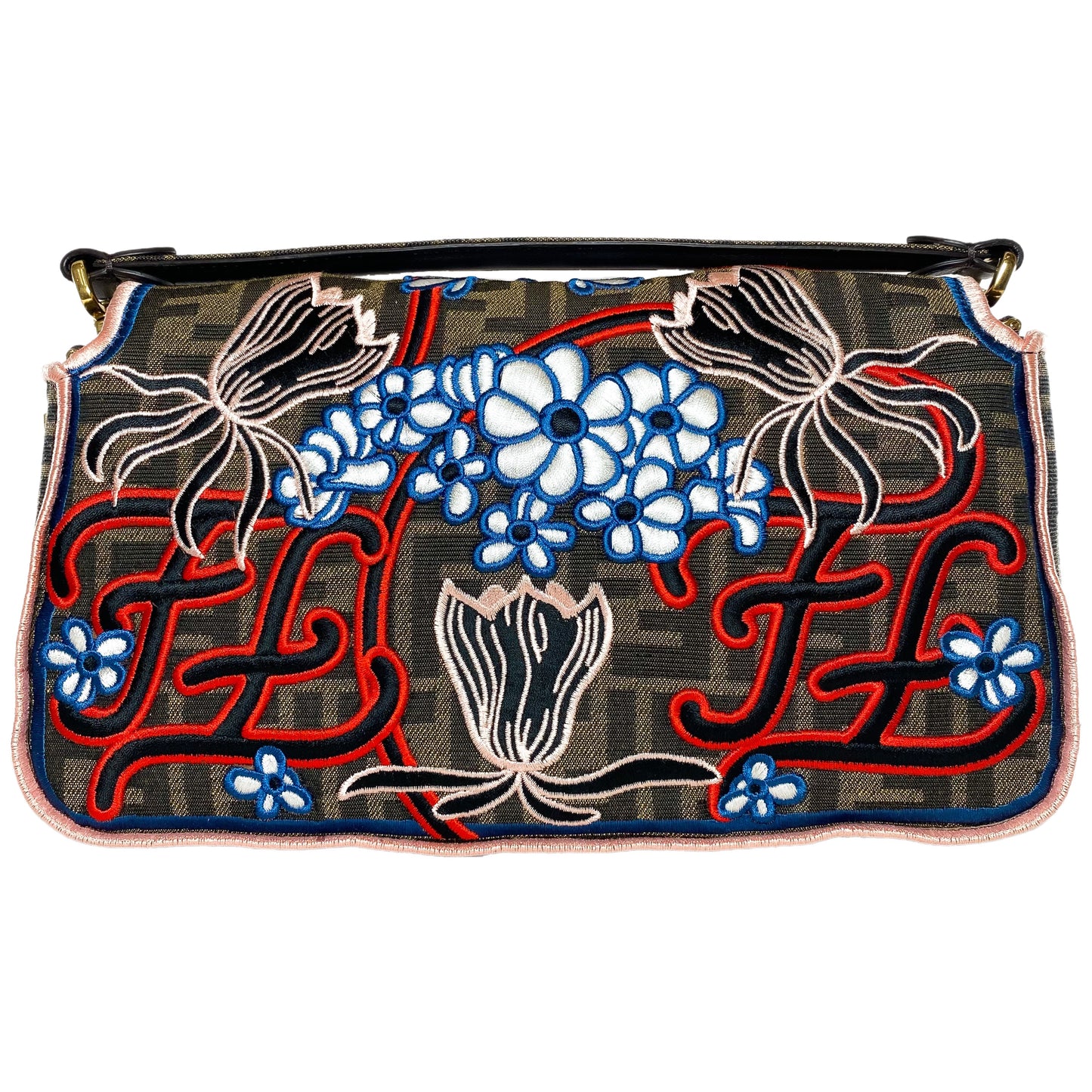 Fendi Zucca Embroidered Karligraphy Baguette