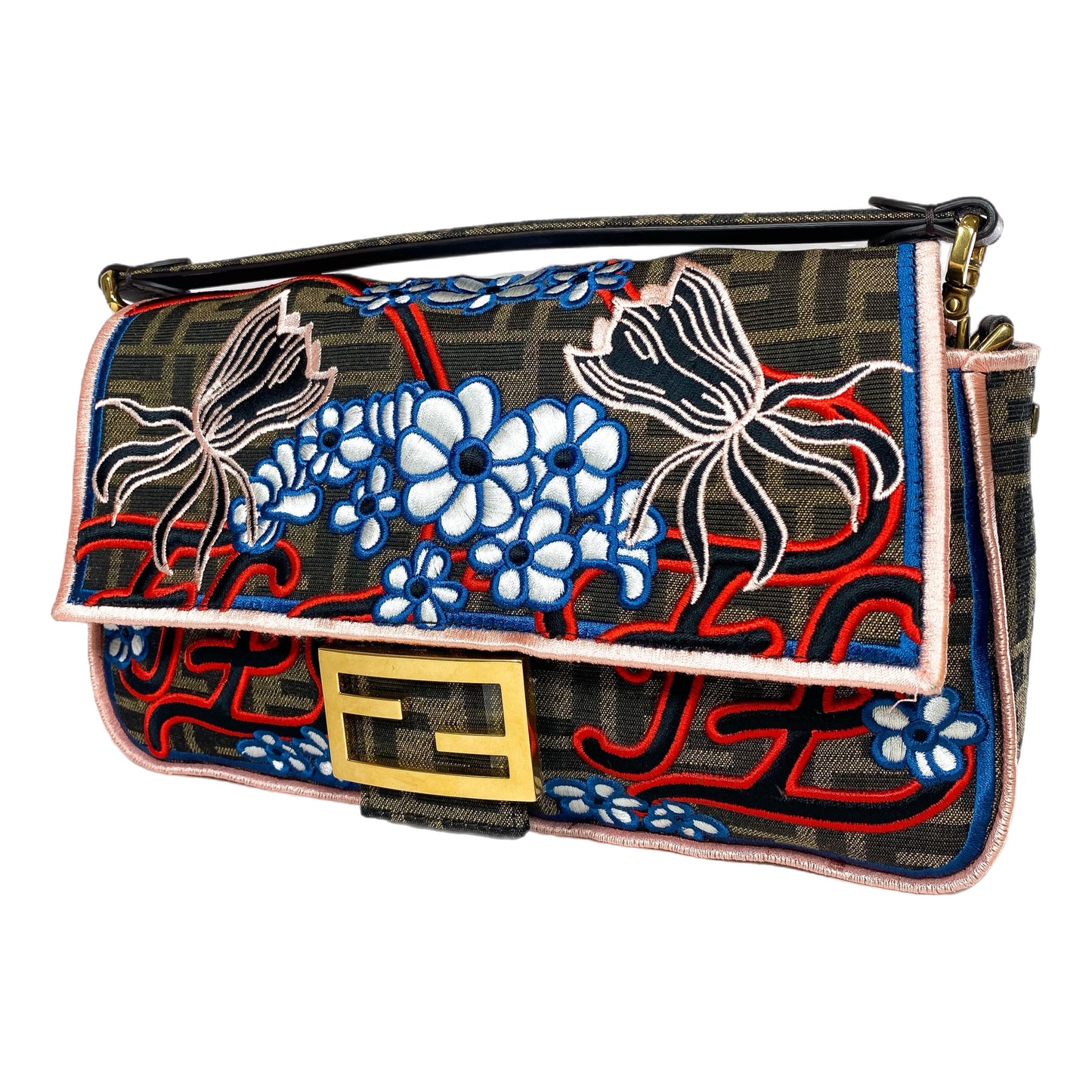Fendi Zucca Embroidered Karligraphy Baguette