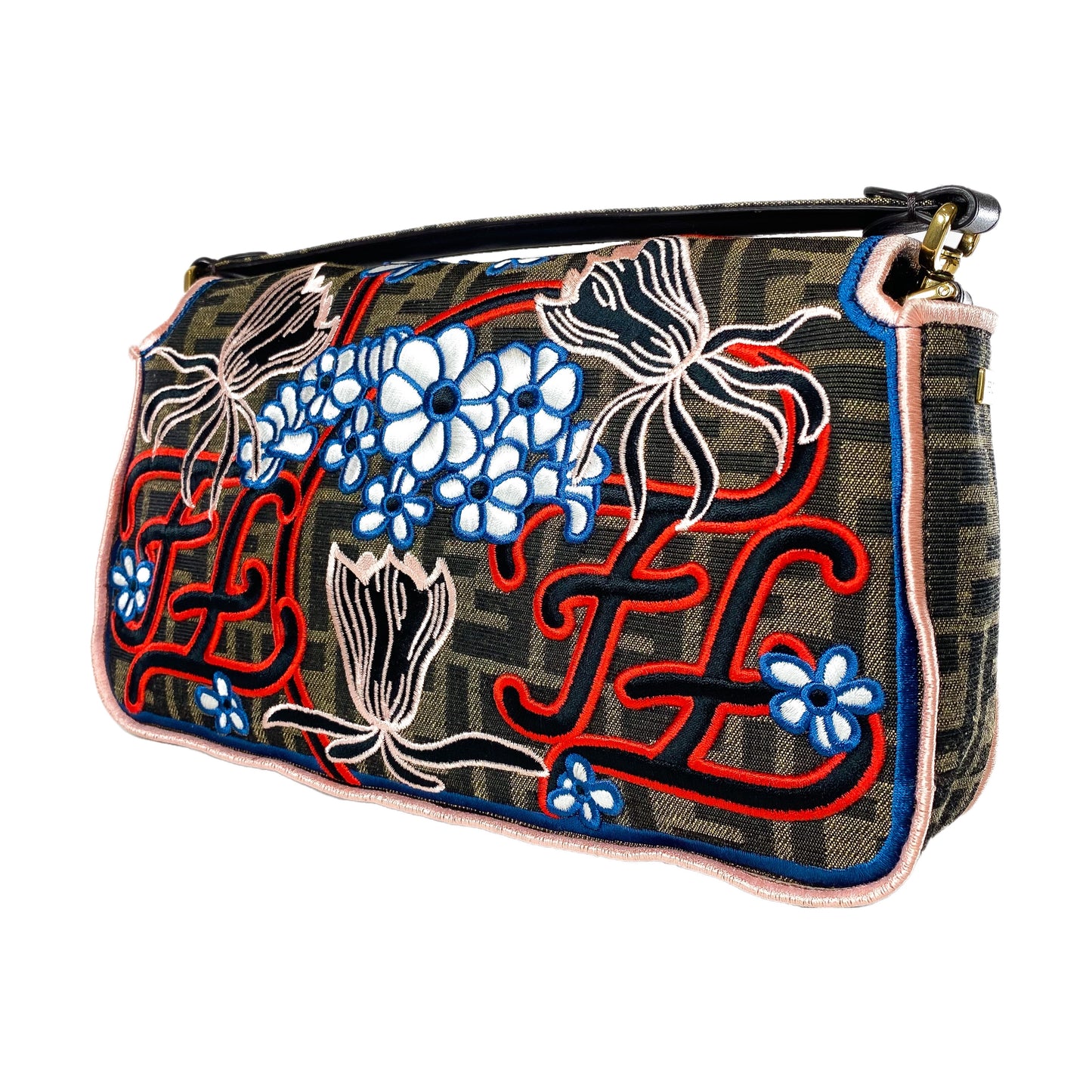 Fendi Zucca Embroidered Karligraphy Baguette