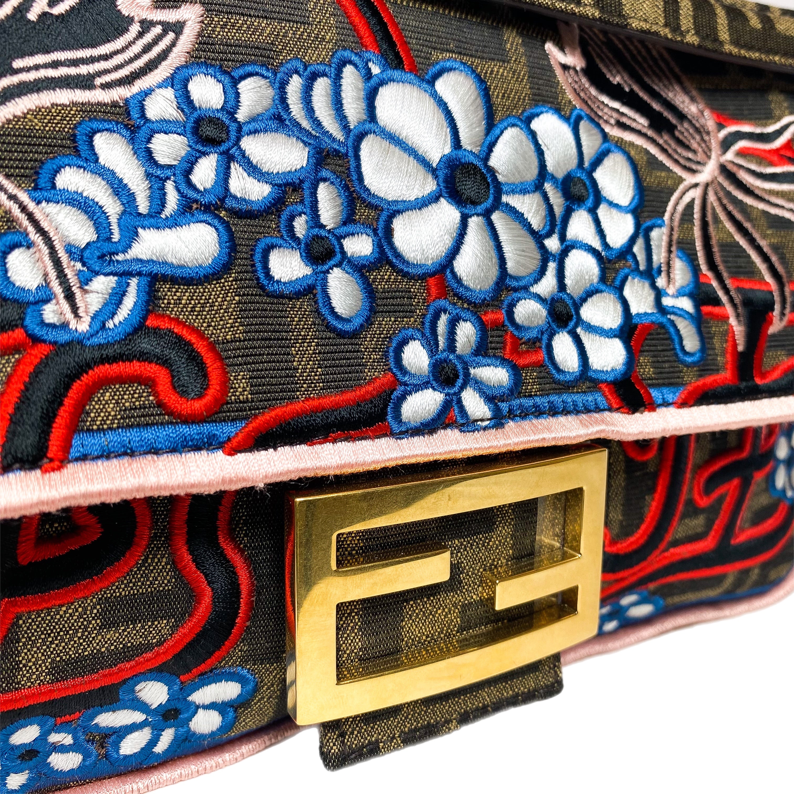 Fendi Zucca Embroidered Karligraphy Baguette