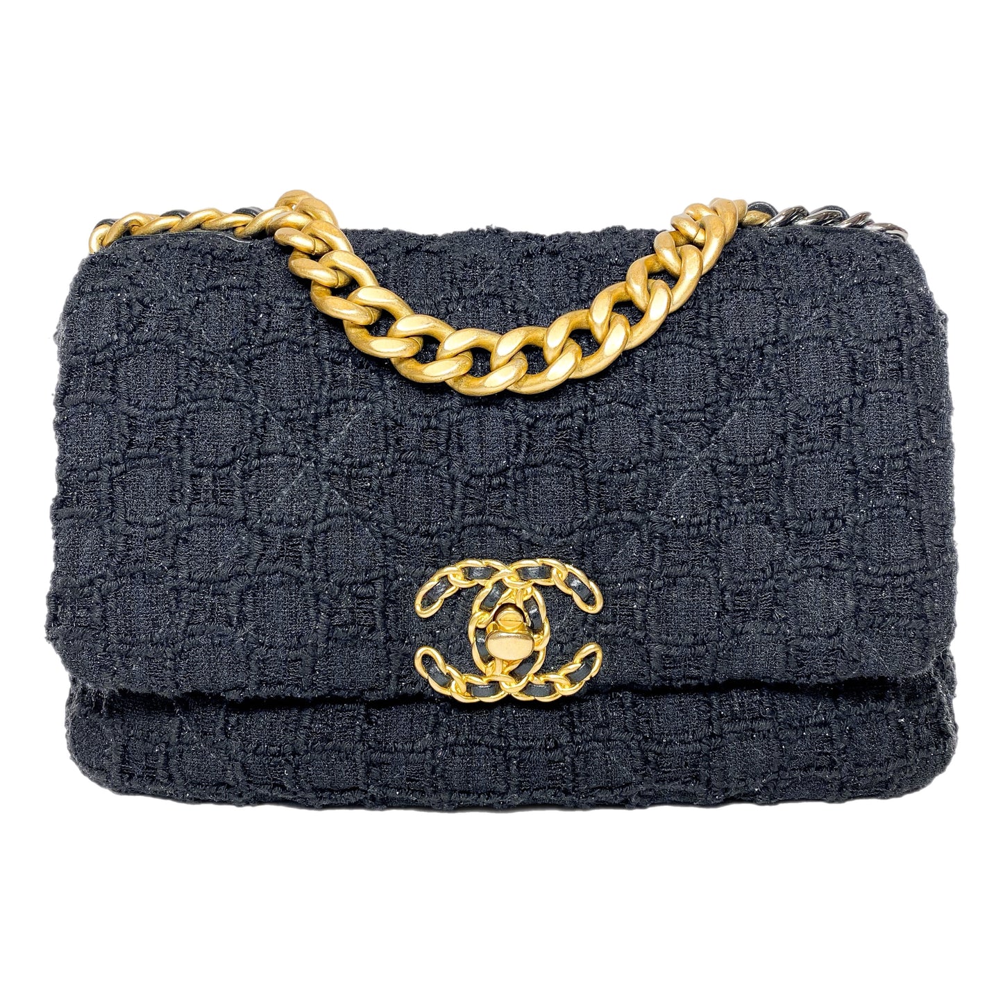 Chanel 19 Black Sparkle Tweed Medium Flap Bag