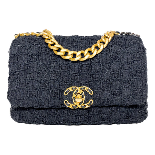 Chanel 19 Black Sparkle Tweed Medium Flap Bag