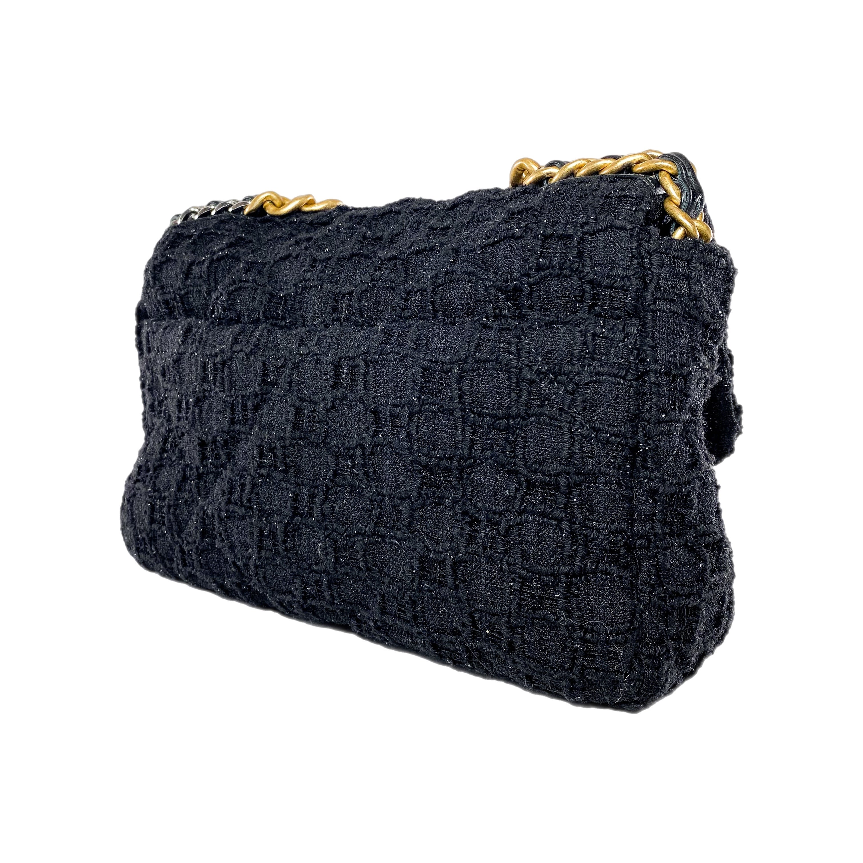 Chanel 19 Black Sparkle Tweed Medium Flap Bag