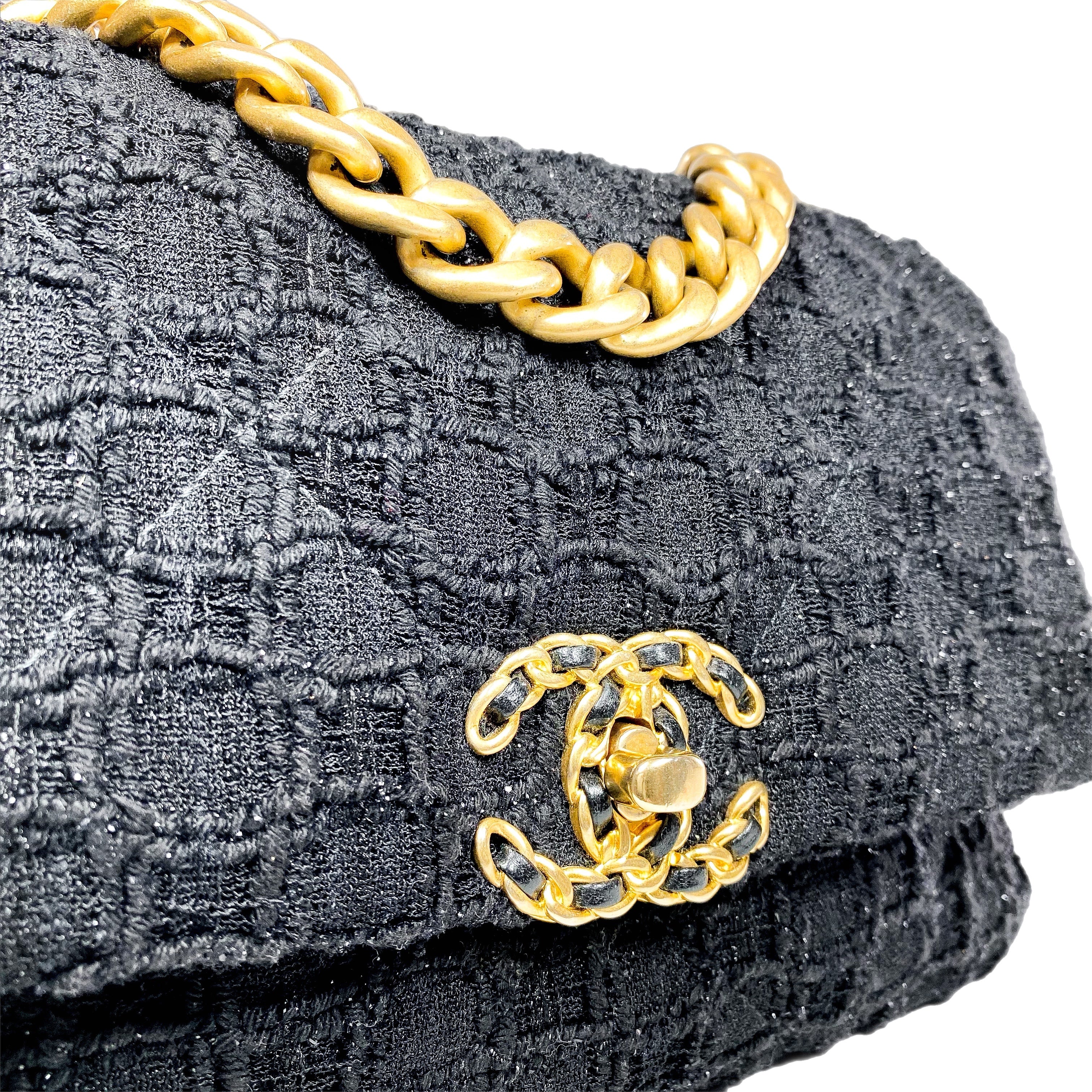 Chanel 19 Black Sparkle Tweed Medium Flap Bag