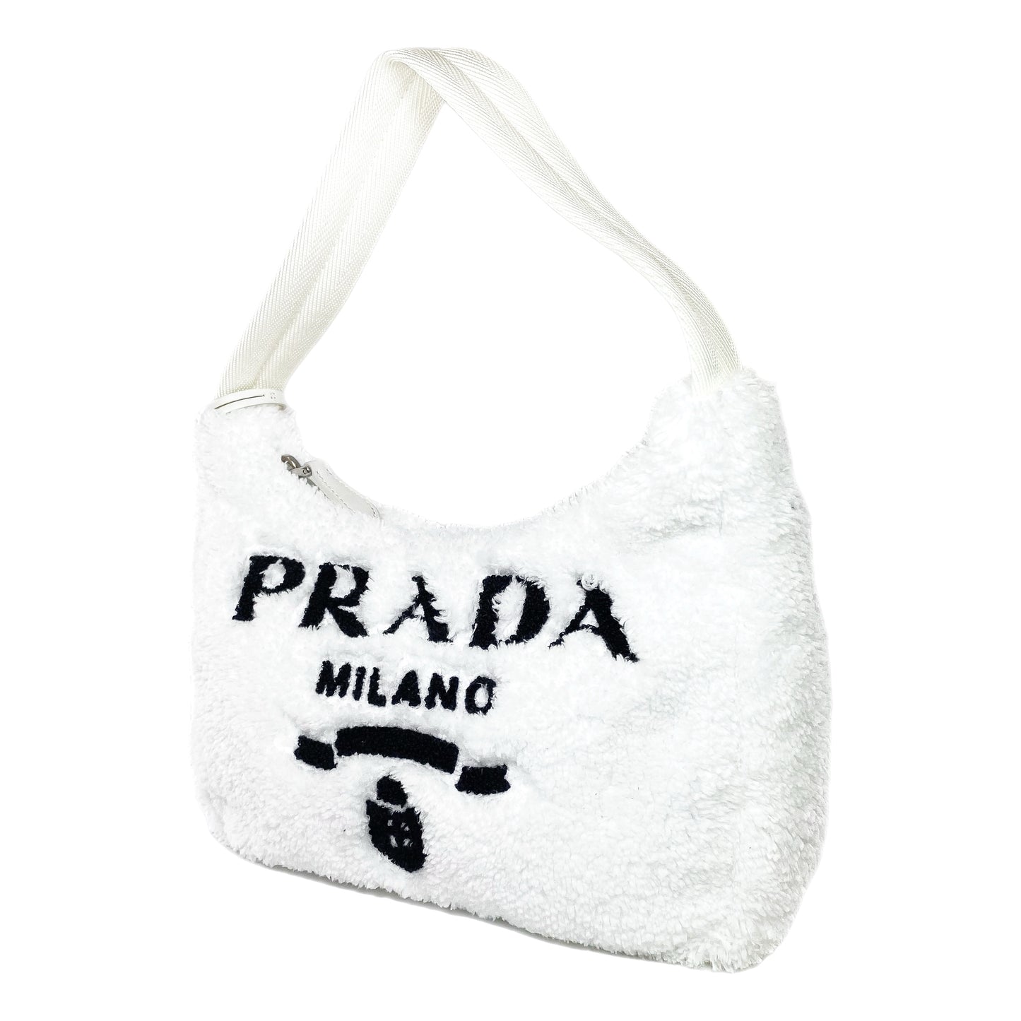 Prada White Terry Cloth Re-Edition Hobo Bag