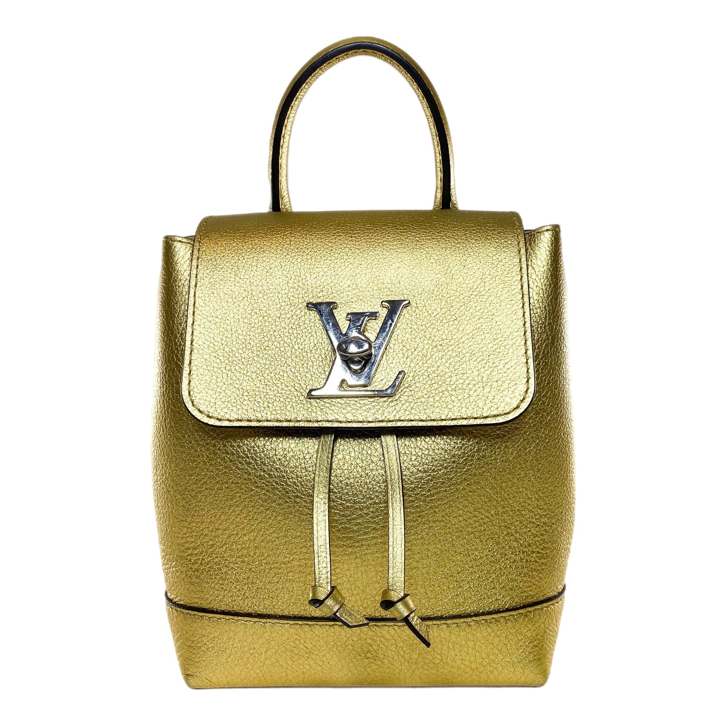 louis vuitton backpack with gold plate on front Louis Vuitton Metallic Gold Lockme Mini Backpack – Consign of the Times ™