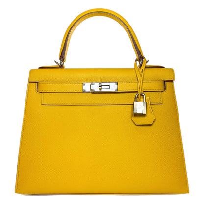 Hermes Kelly 28 Jaune de Ambre Epsom Palladium Hardware