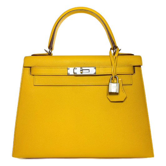 Hermes Kelly 28 Jaune de Ambre Epsom Palladium Hardware