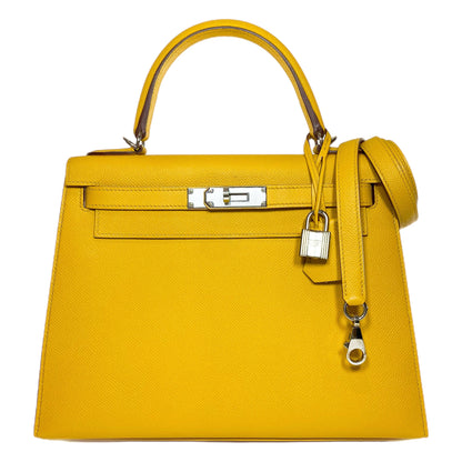 Hermes Kelly 28 Jaune de Ambre Epsom Palladium Hardware