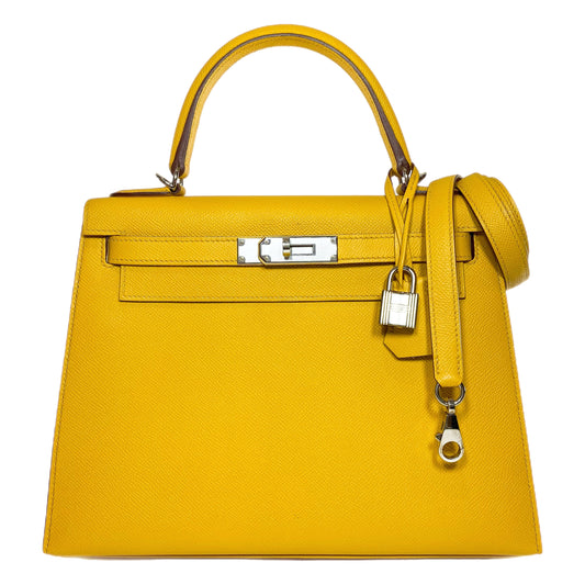 Hermes Kelly 28 Jaune de Ambre Epsom Palladium Hardware