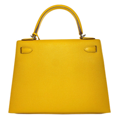 Hermes Kelly 28 Jaune de Ambre Epsom Palladium Hardware