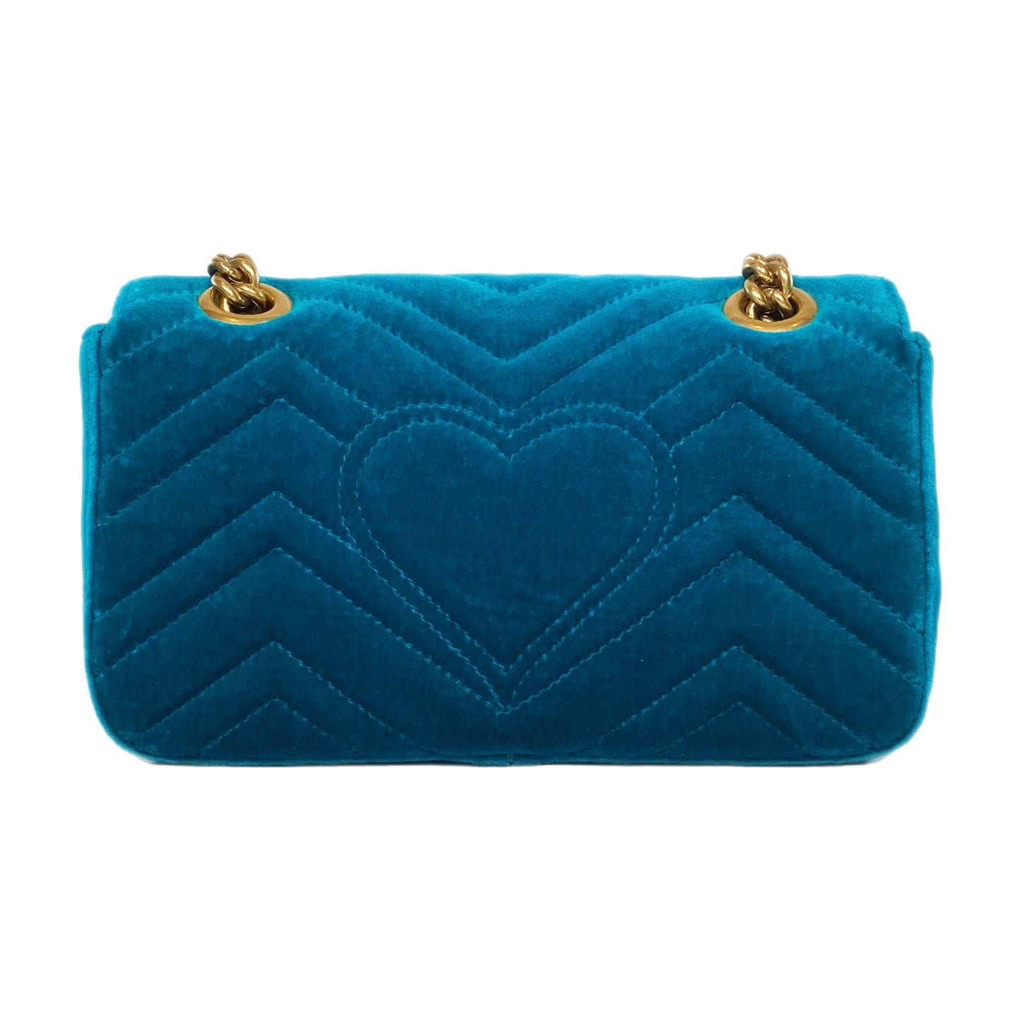 Gucci Petrol Blue Velvet Mini Marmont Pavone Shoulder Bag