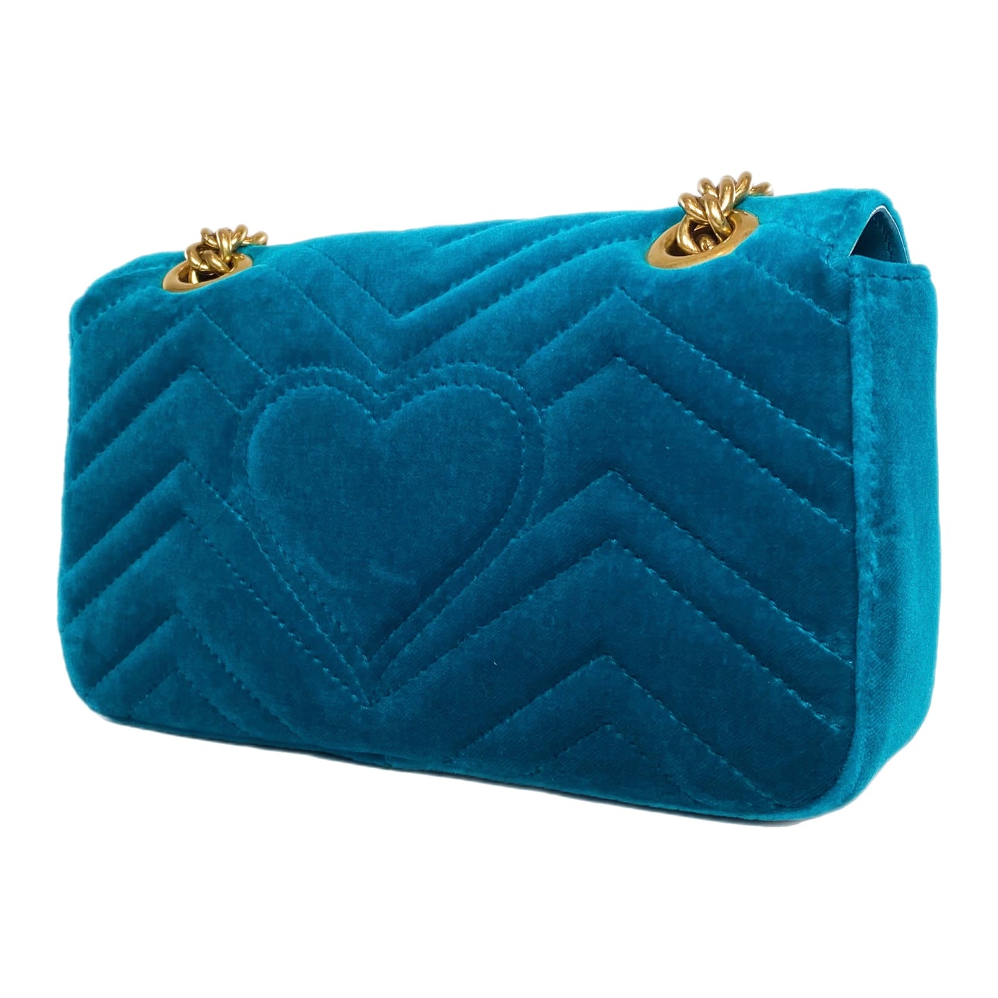 Gucci Petrol Blue Velvet Mini Marmont Pavone Shoulder Bag