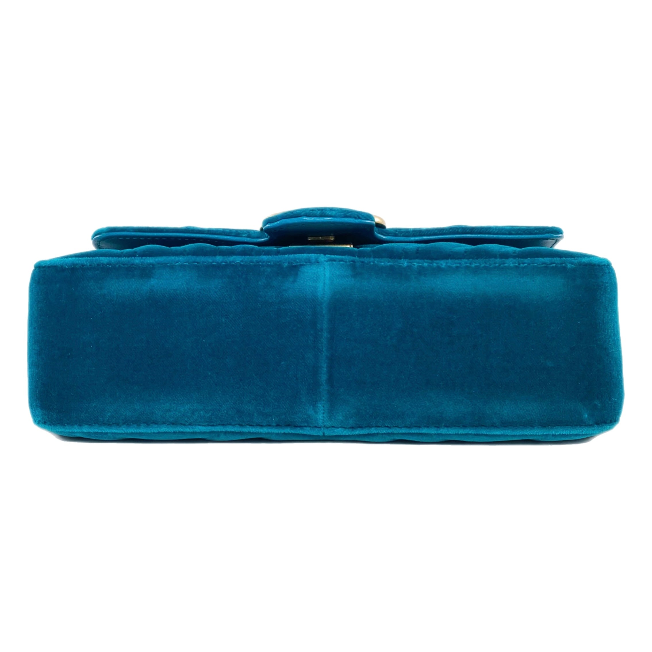 Gucci Petrol Blue Velvet Mini Marmont Pavone Shoulder Bag