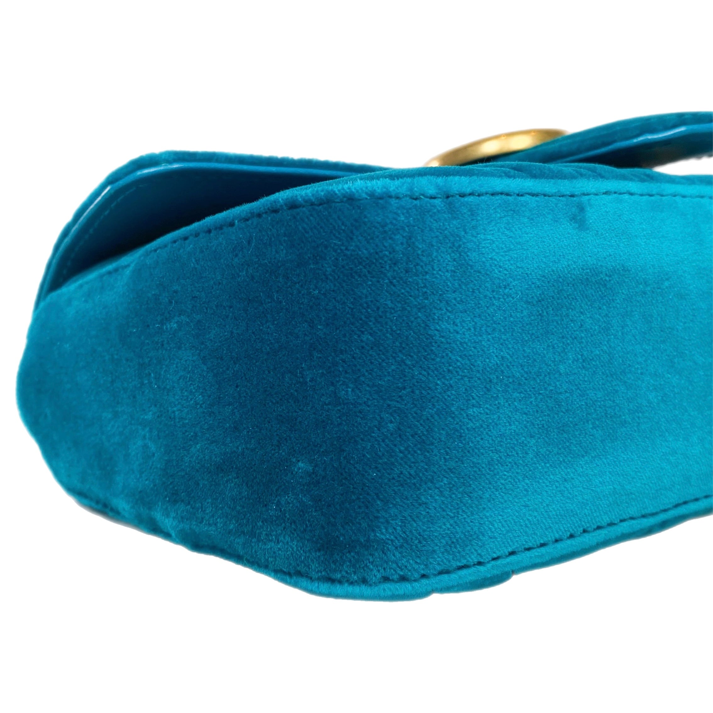 Gucci Petrol Blue Velvet Mini Marmont Pavone Shoulder Bag