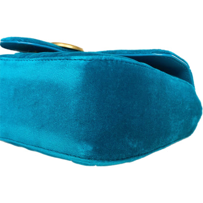 Gucci Petrol Blue Velvet Mini Marmont Pavone Shoulder Bag