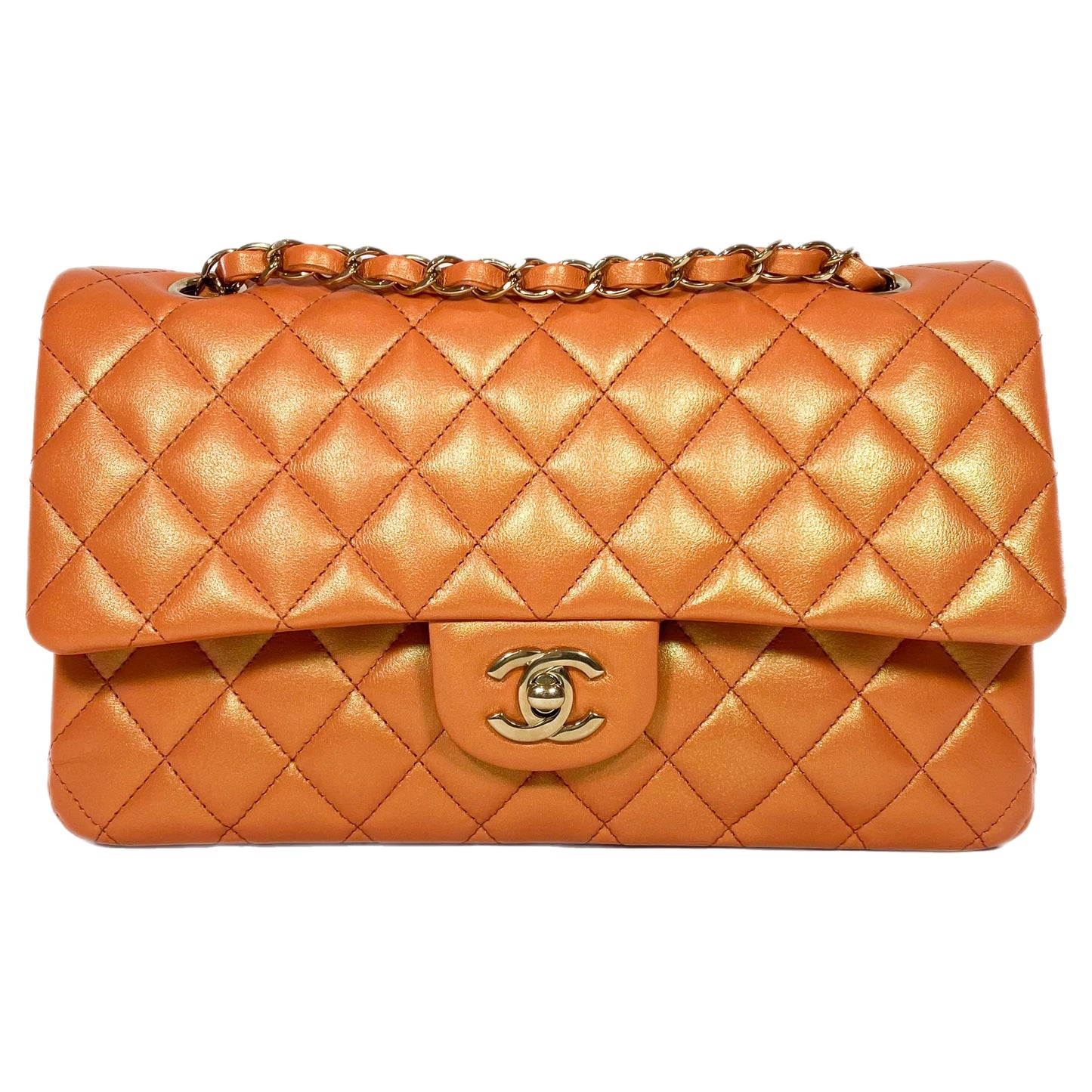 Chanel Orange Iridescent Medium Double Flap Bag