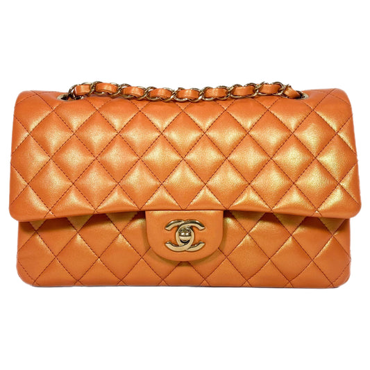 Chanel Orange Iridescent Medium Double Flap Bag
