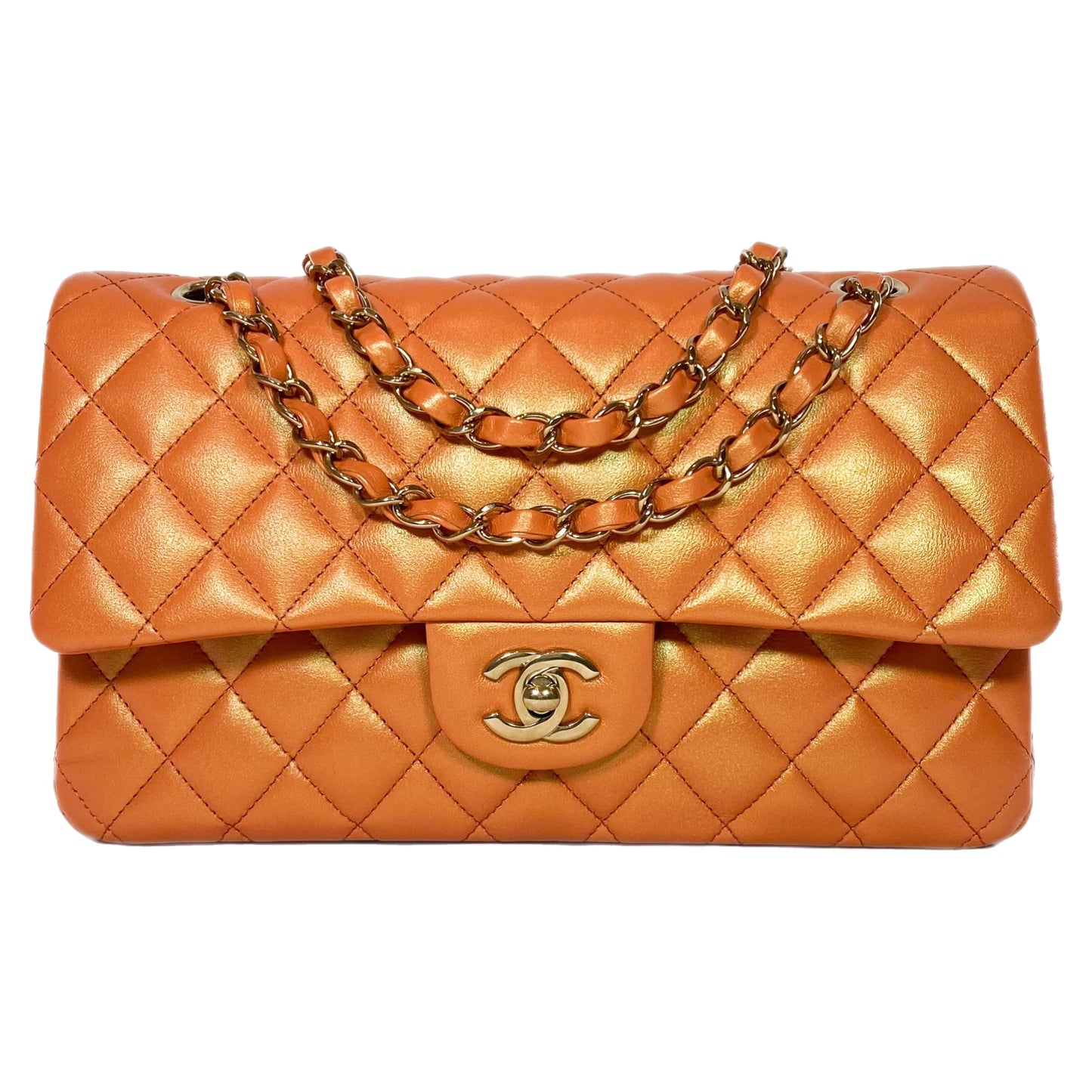 Chanel Orange Iridescent Medium Double Flap Bag