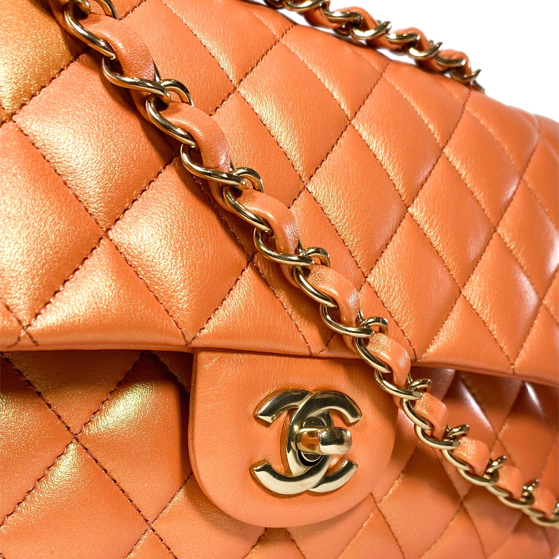 Chanel Orange Iridescent Medium Double Flap Bag