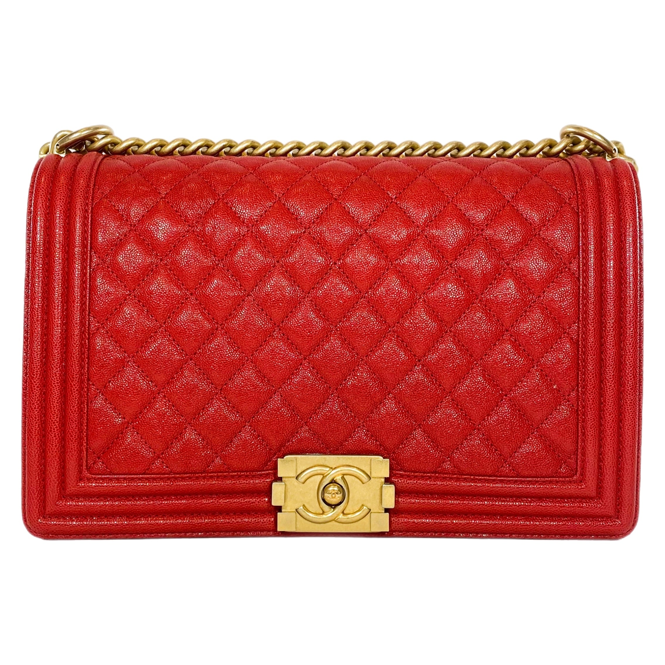 Chanel Red Caviar New Medium Boy Bag