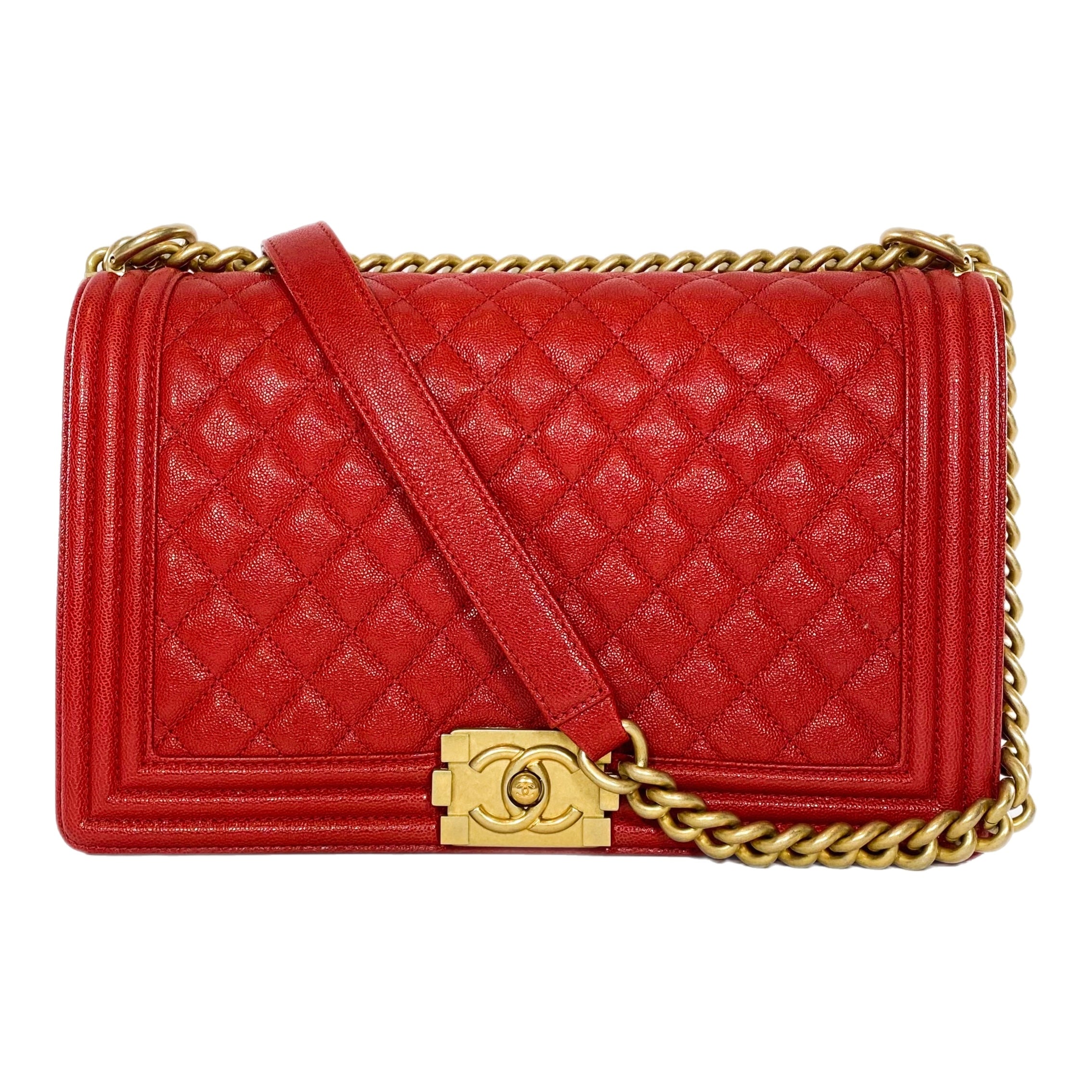 Chanel Red Caviar New Medium Boy Bag