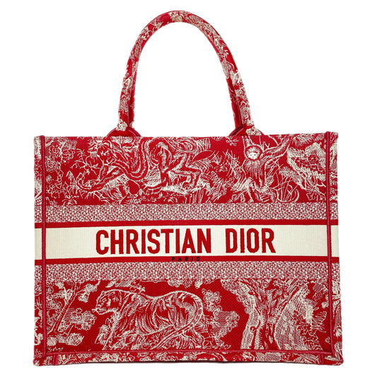 Dior Red Ivory Toile de Jouy Book Tote