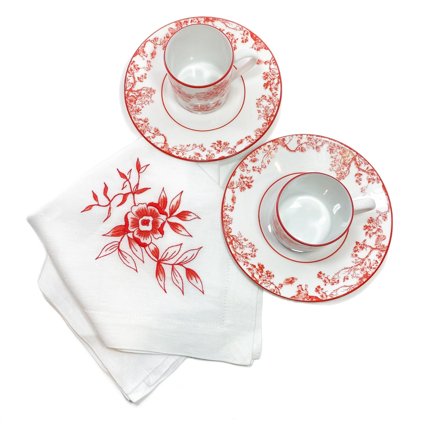 Dior Red White Toile de Jouy Tea Set