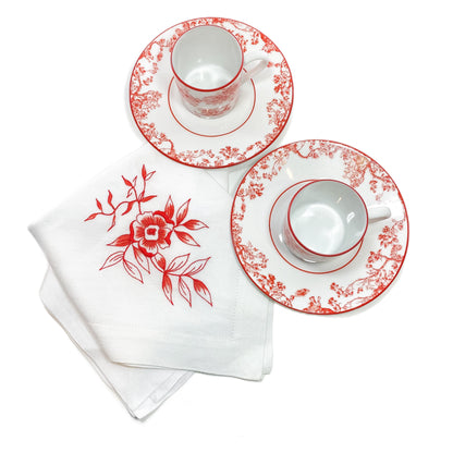 Dior Red White Toile de Jouy Tea Set
