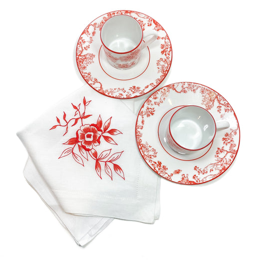 Dior Red White Toile de Jouy Tea Set