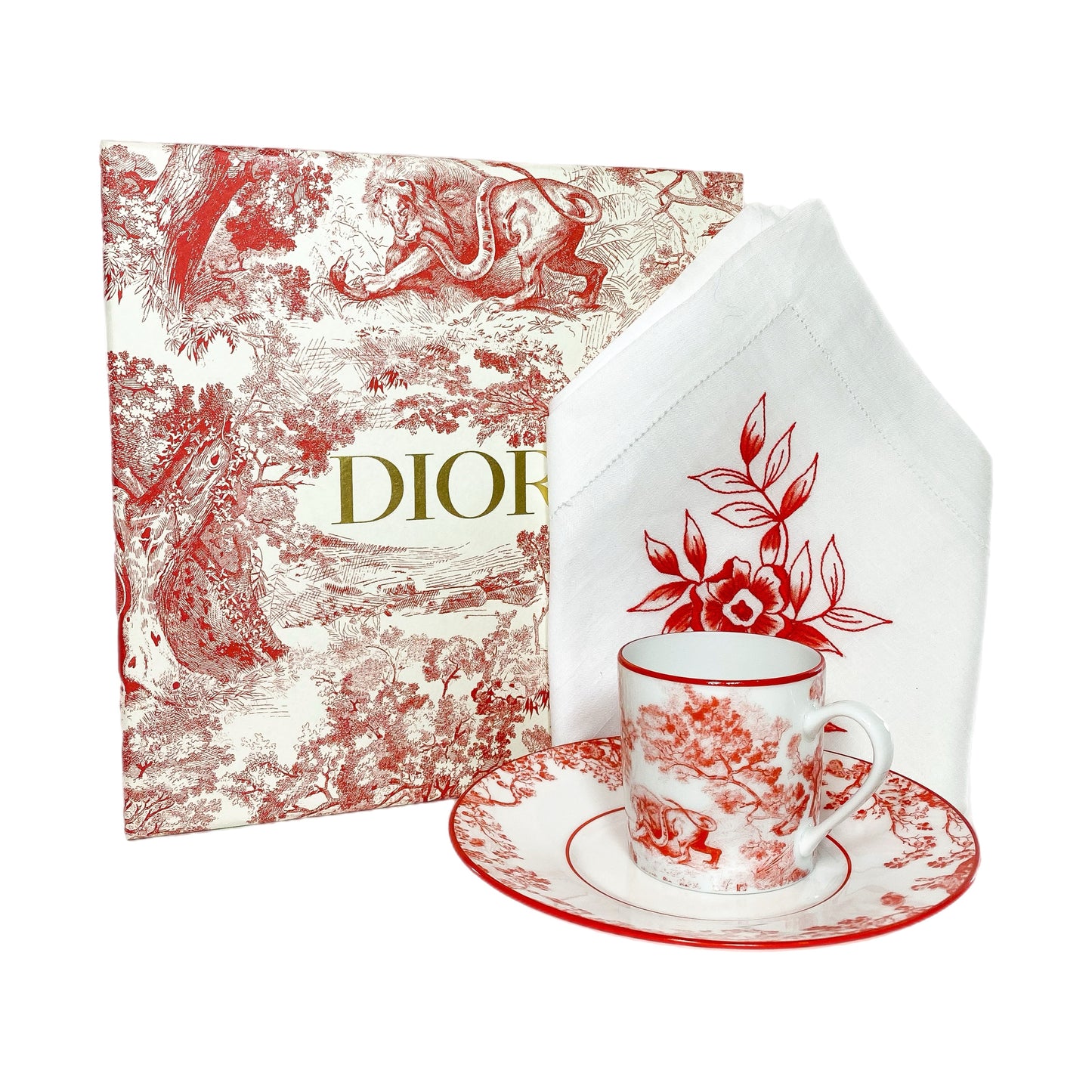 Dior Red White Toile de Jouy Tea Set